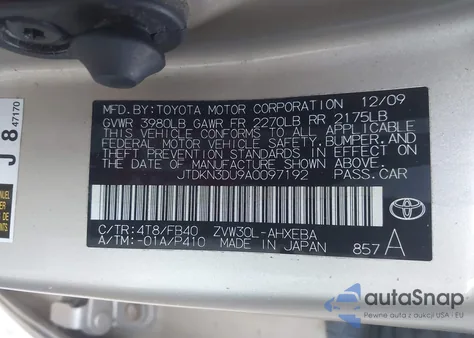 2010 Toyota Prius Ii from USA, damaged, VIN JTDKN3DU9A0097192